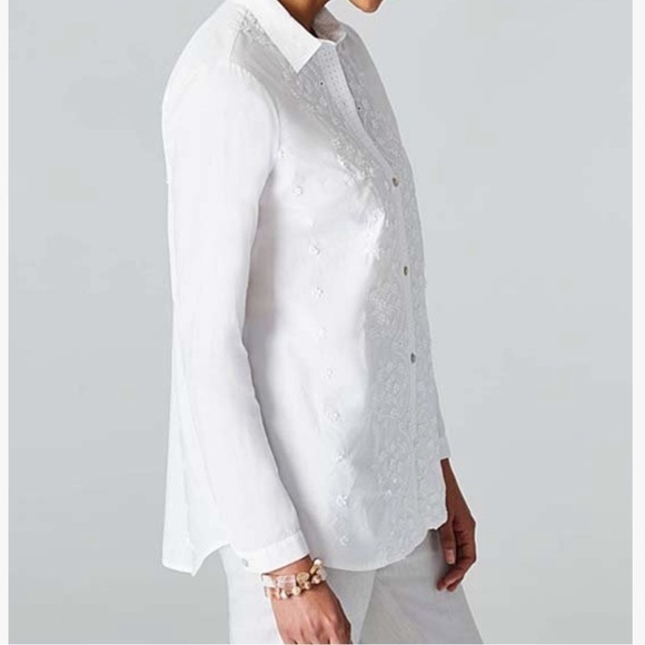 🆕 J. Jill White Embroidered Long Sleeve Button Down Blouse - Picture 3 of 8